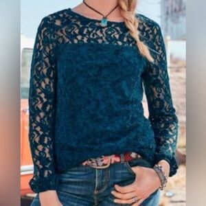 Sundance Remarkable Beauty Lace Top Teal Blue Green Size XS
